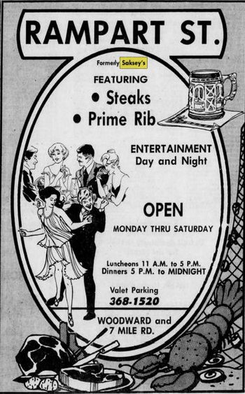 Sakseys Lounge & Restaurant (Sakseys Supperclub, Rampart St) - July 1977 Changes Hands (newer photo)